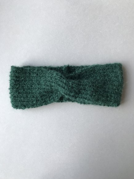 Image Bandeau enfant tricoté à la main en laine alpaga vert sapin 