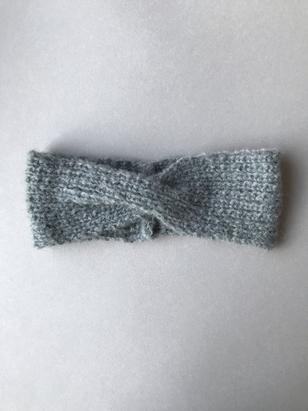 Image Bandeau enfant tricoté à la main en laine alpaga gris souris