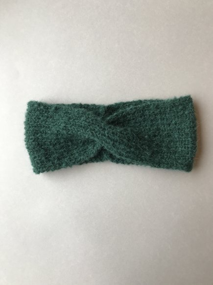Image Bandeau adulte tricoté à la main en laine alpaga vert sapin 